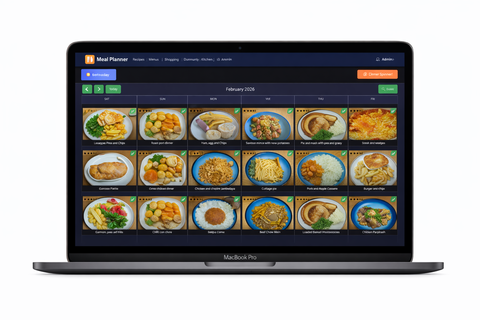 Weekly menu calendar view