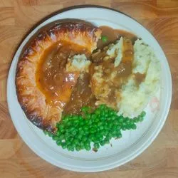 Pie and mash with peas and gravy